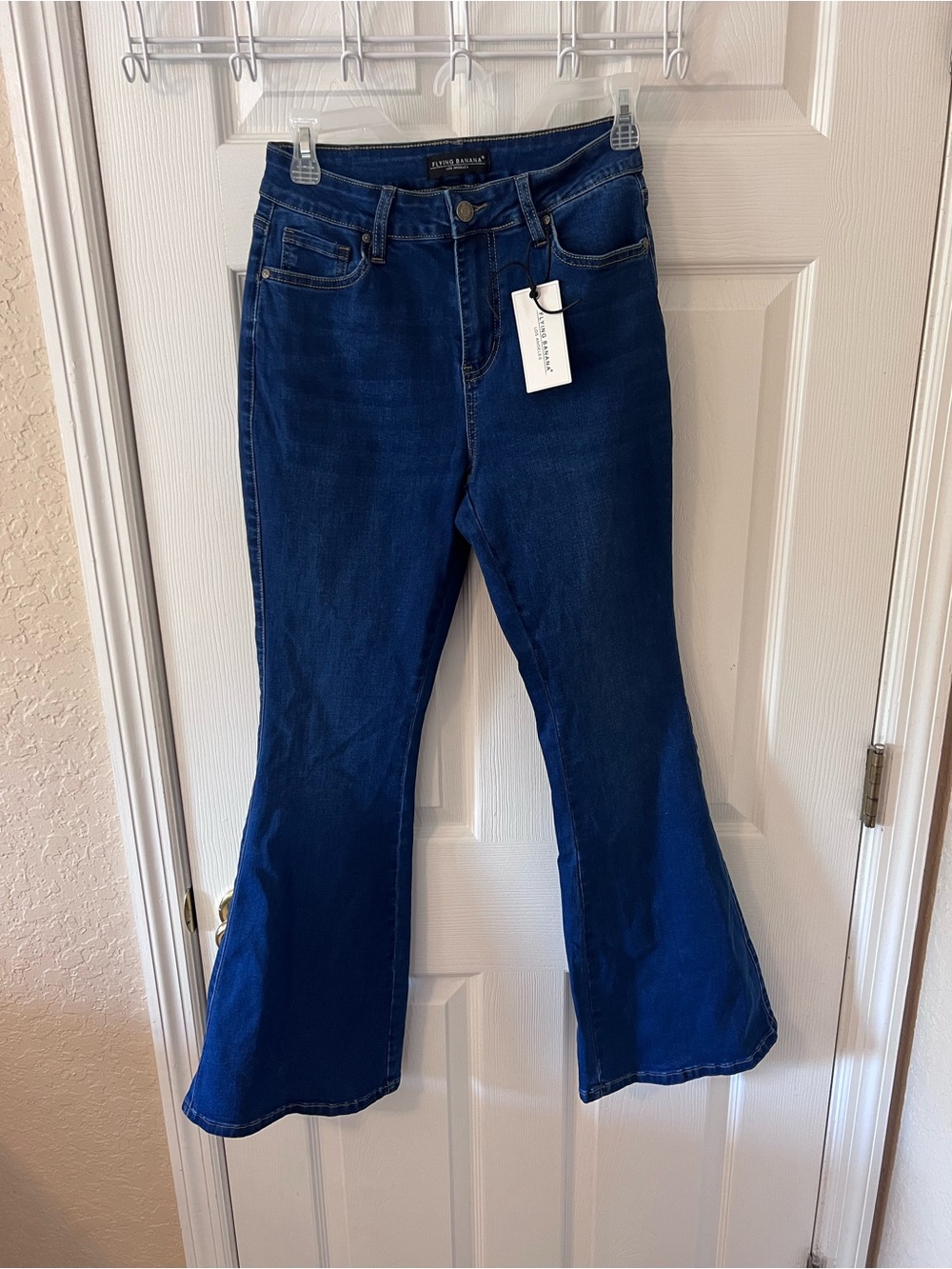 Flying Bananas High Waisted Flare Blue Bell Bottom Jeans Boho Y2K Retro Curvy
